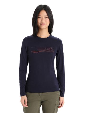 Women's Icebreaker Merino 200 Oasis Long Sleeve Crewe Ski Stripes Base Layers Midnight Navy | CA 1118HAPK